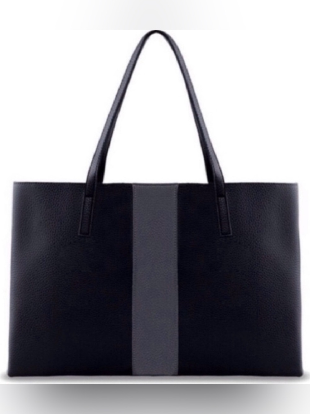 Vince Camuto Black Leather Laptop Tote with Gray Center Panel